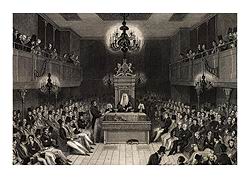 Заседание Палаты Общин. Гравюра. 1834 г. Выпущена в память о пожаре в Палате Общин, который произошел 10 октября 1834 г.